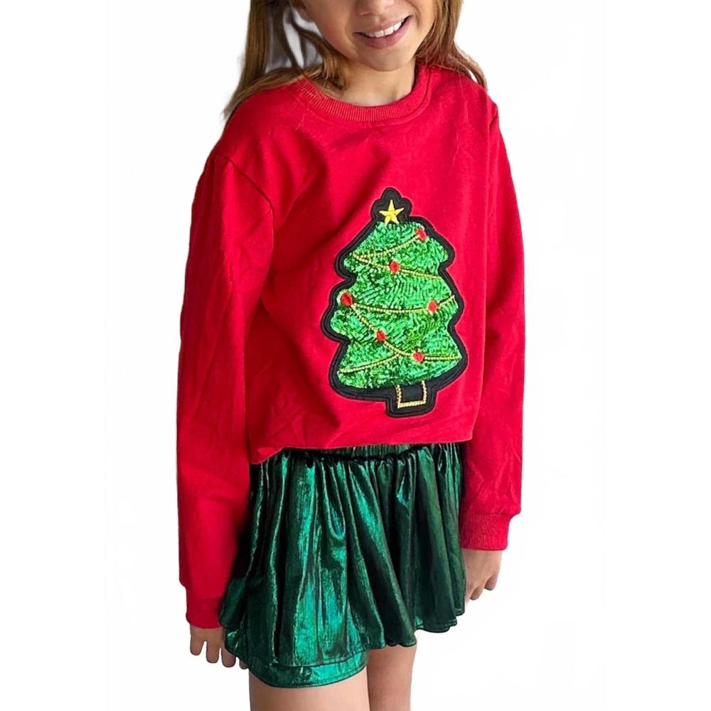 NEW TWEENSTYLE girl's sequin christmas tree sweatshirt in red